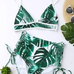 High-waisted Bikini White & Green